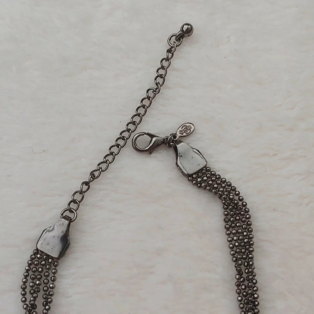 SALE: Silver-Colored 5-Chain Adjustable  Necklace -Small Black Dangling Beads - Picture 7 of 10